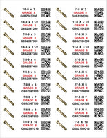 DIY 1" X 4" LABELS GRADE 8 COARSE THREAD 1/4-20 TO  1"-8 (LABELS ONLY)
