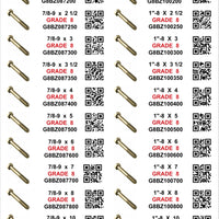 DIY 1" X 4" LABELS GRADE 8 COARSE THREAD 1/4-20 TO  1"-8 (LABELS ONLY)