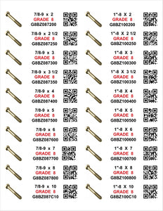 DIY 1" X 4" LABELS GRADE 8 COARSE THREAD 1/4-20 TO  1"-8 (LABELS ONLY)