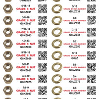 DIY 1" X 4" LABELS GRADE 8 COARSE THREAD 1/4-20 TO  1"-8 (LABELS ONLY)