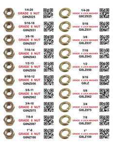 DIY 1" X 4" LABELS GRADE 8 COARSE THREAD 1/4-20 TO  1"-8 (LABELS ONLY)