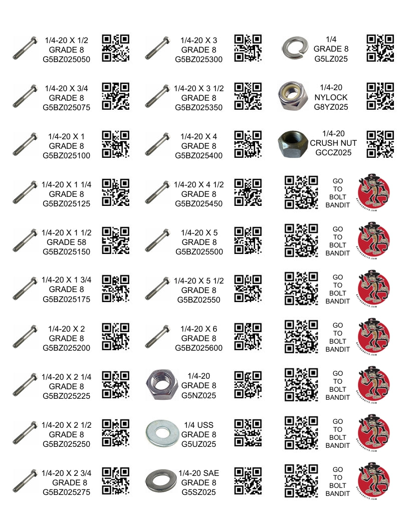 GRADE 8 (DIY) LABELS COARSE THREAD 1/4-20 TO  1/2-13 (LABELS ONLY)