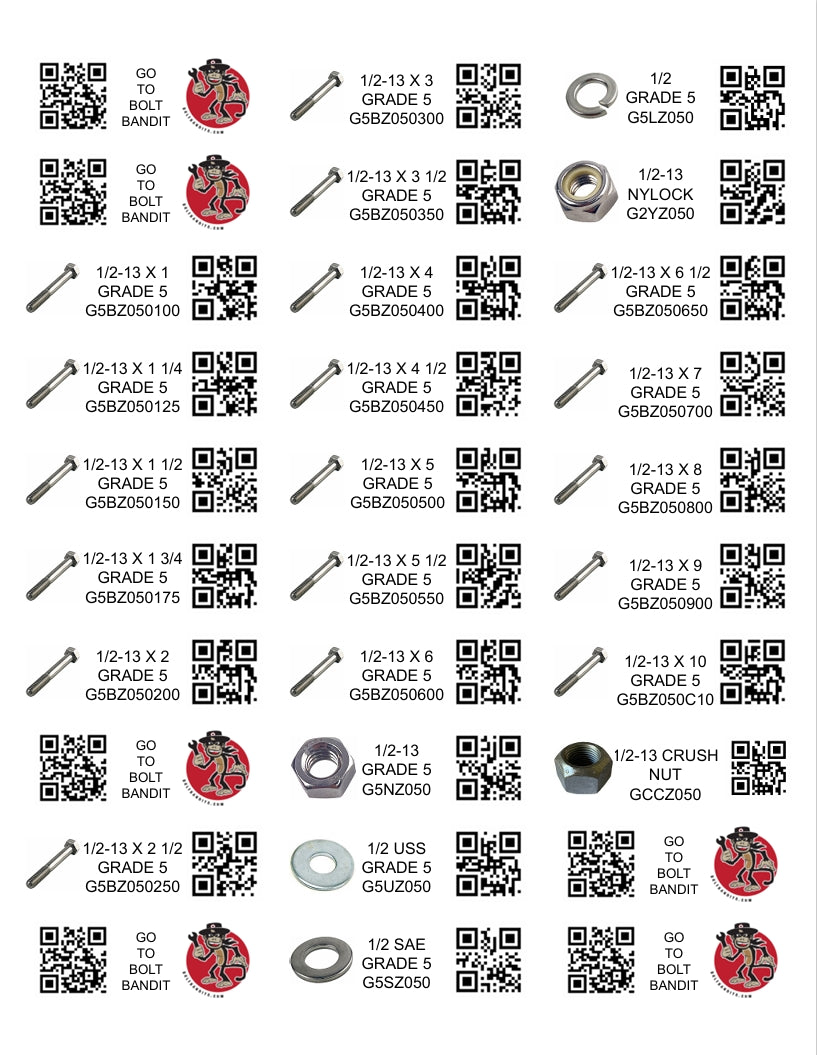 GRADE 5 (DIY) LABELS COARSE THREAD 1/4 - 1/2 (LABELS ONLY)