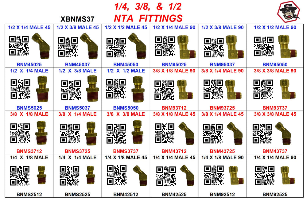 XBNMS37  NTA  MALE  CONNECTORS  1/4  3/8  1/2