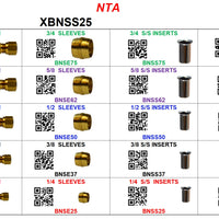 XBNSS25  NTA NUTS SLEEVES INSERTS BRASS ASSORTMENT