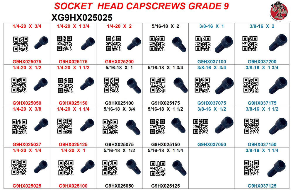 XG9HX025025 SOCKET HEAD CAPSCREWS 1/4 TO 3/8 COARSE