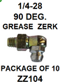 ZZ104  1/4-28  GREASE  FITTING 90 DEGREE (10PACK)