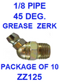 ZZ125  1/8  PIPE  GREASE  FITTING 45 DEGREE (10PACK)