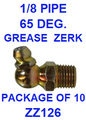 ZZ126  1/8  PIPE  GREASE  FITTING 65 DEGREE (10PACK)