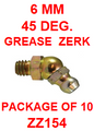 ZZ154  METRIC  6 MM  GREASE  FITTING  45  DEGREE (10PACK)